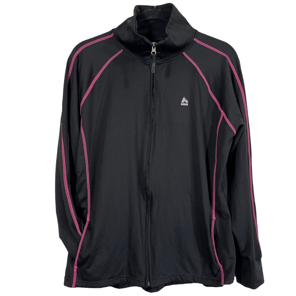 RBX Performance Black with Neon Pink Mock Neck‎ Athletic Zip Up Women’s XL